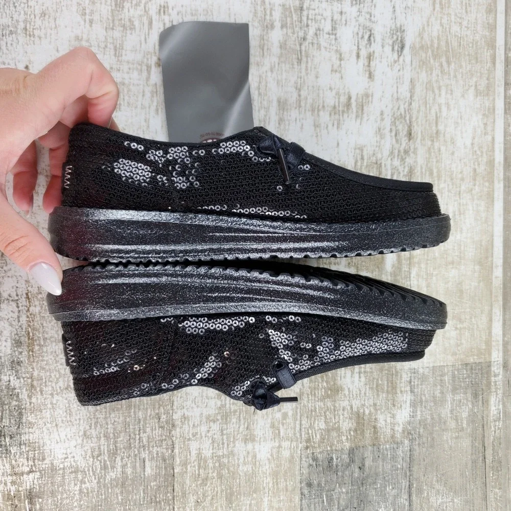 Hey Dude Wendy Funk Mono Sequin Kids Loafer Shoes Sz 13 C13 Black Round Toe